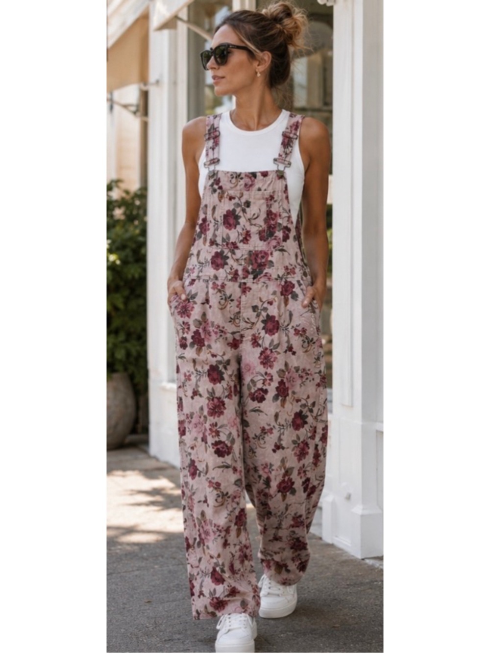 Driftwood Floral Corduroy Overalls, Pink and Burgundy L New! Boho